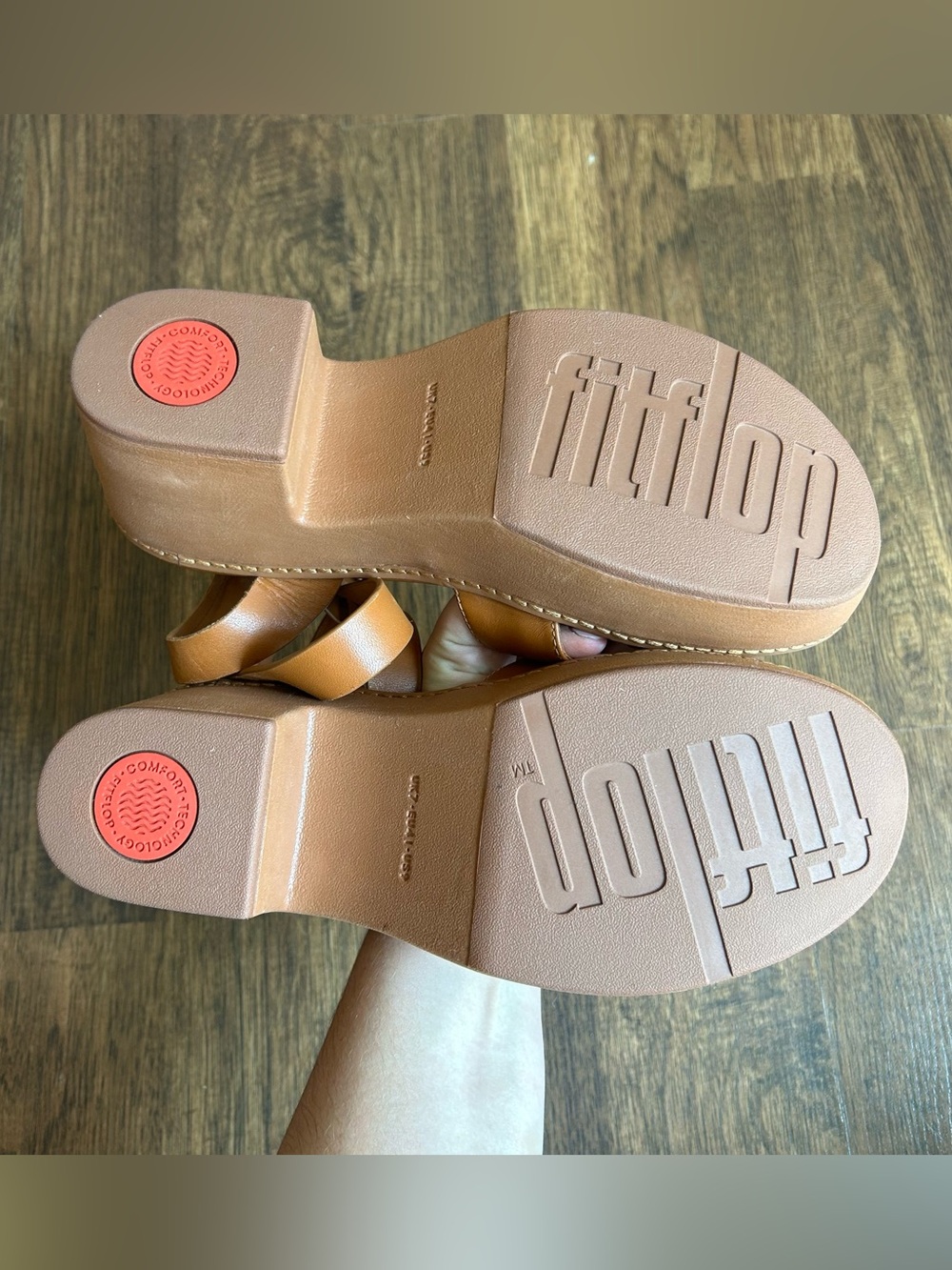 FitFlop Pilar Crossover Brown Leather Ankle Strap Platform Sandals 9 - Picture 3 of 6